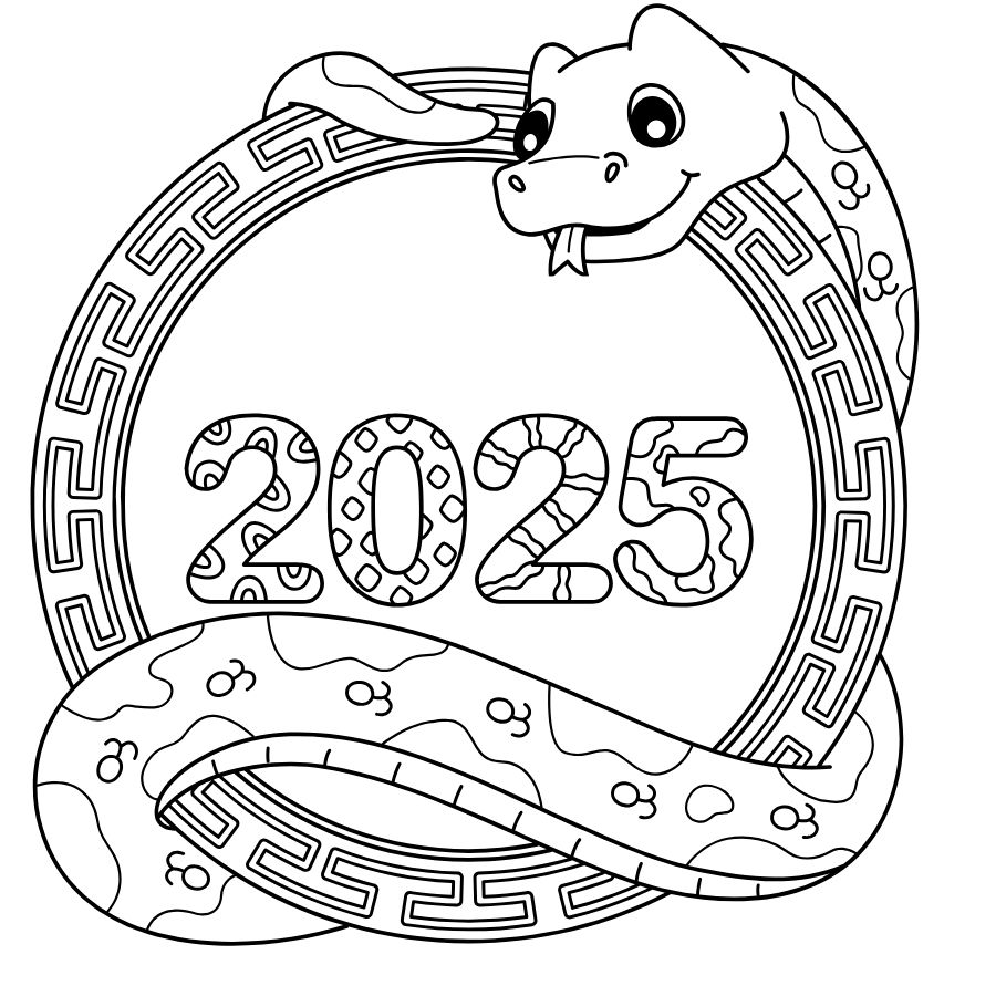 Tranh tô màu Tết Ất Tỵ 2025 cho bé