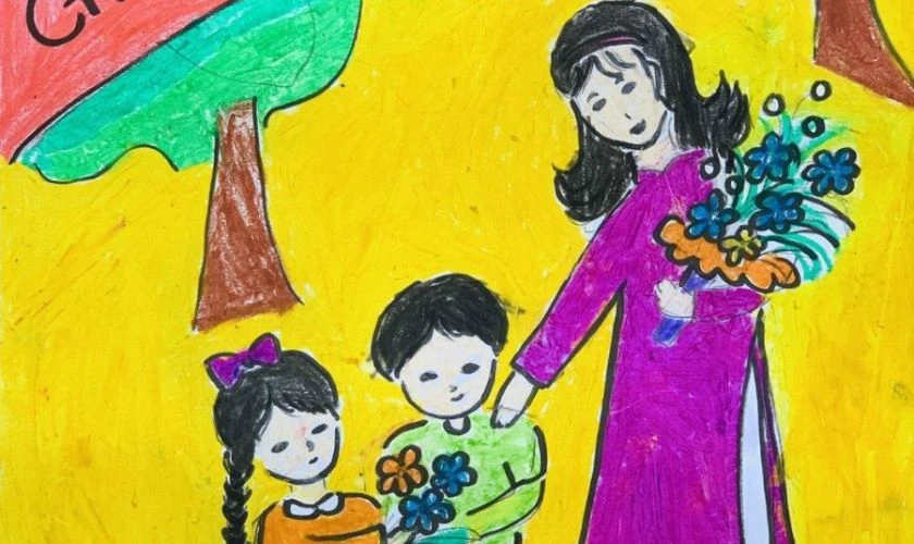 Mẫu tranh vẽ ngày khai giảng cho trẻ mầm non