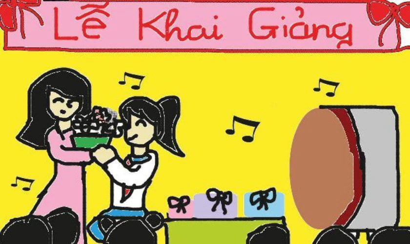 Mẫu vẽ ngày khai giảng cho trẻ mầm non