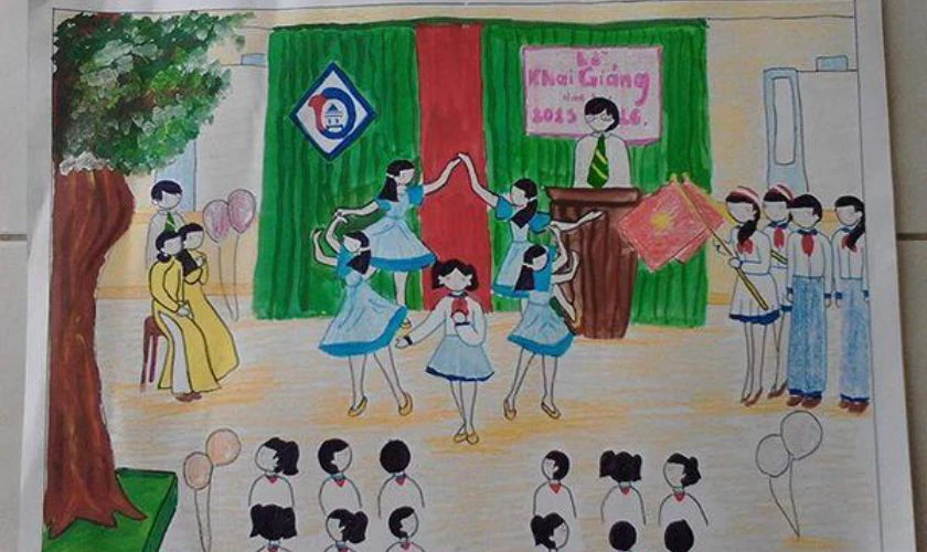 Gợi ý tranh vẽ ngày khai giảng cho trẻ mầm non