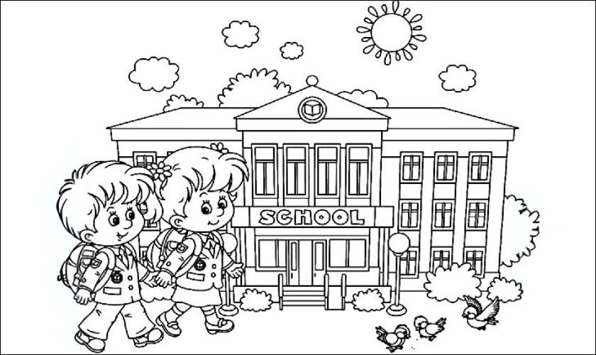 Mẫu tranh tô màu ngày khai giảng cho bé