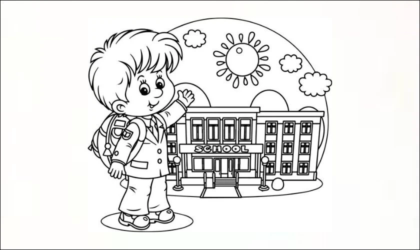Tranh tô màu ngày khai giảng dễ tô cho bé