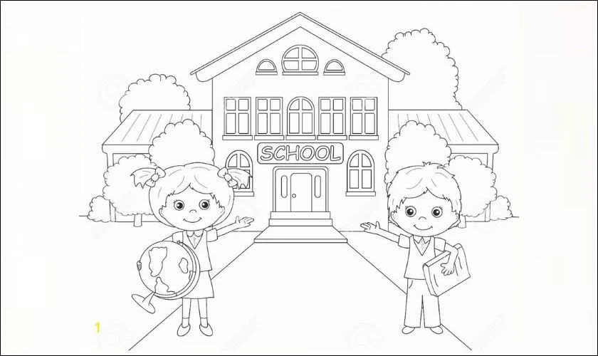 Tranh tô màu ngày khai giảng dễ thương cho bé