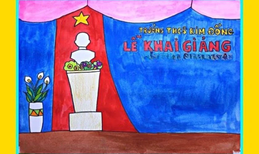 Mẫu tranh vẽ ngày khai giảng đơn giản mà đẹp