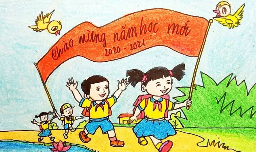 Gợi ý tranh vẽ ngày khai giảng đơn giản mà đẹp