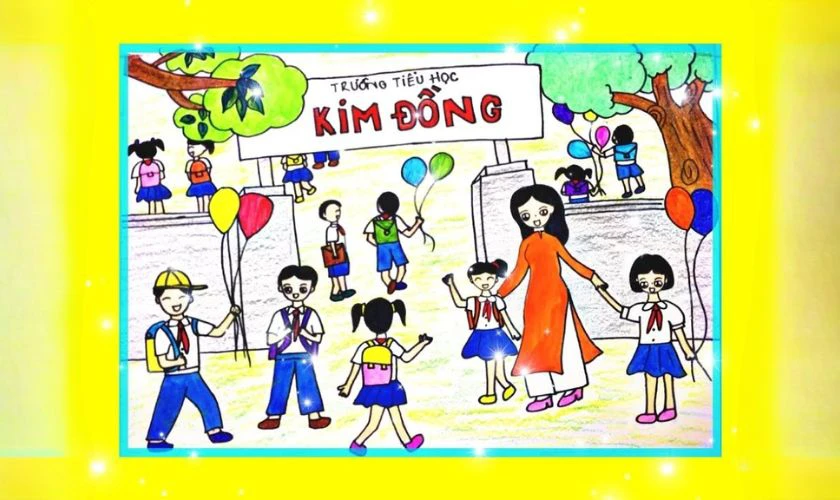 Mẫu vẽ ngày khai giảng đơn giản mà đẹp