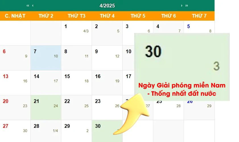 30/4/2025 là thứ mấy?