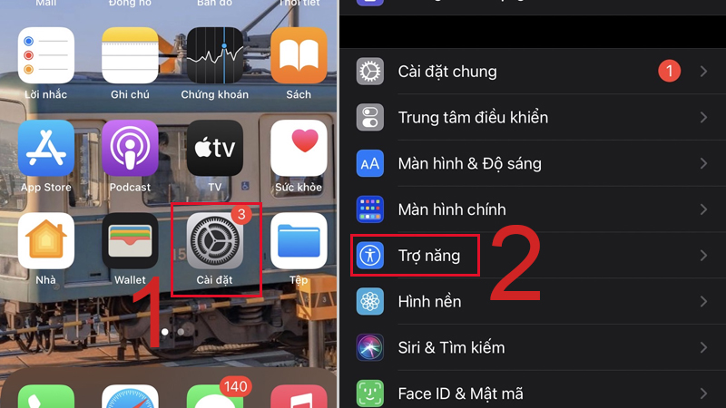 Tìm và chọn mục Trợ năng