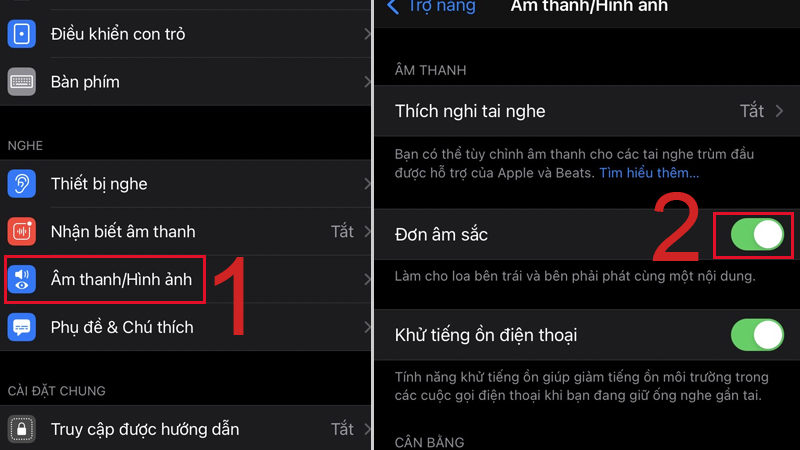 Gạt sang phải để bật âm Đơn âm sắc