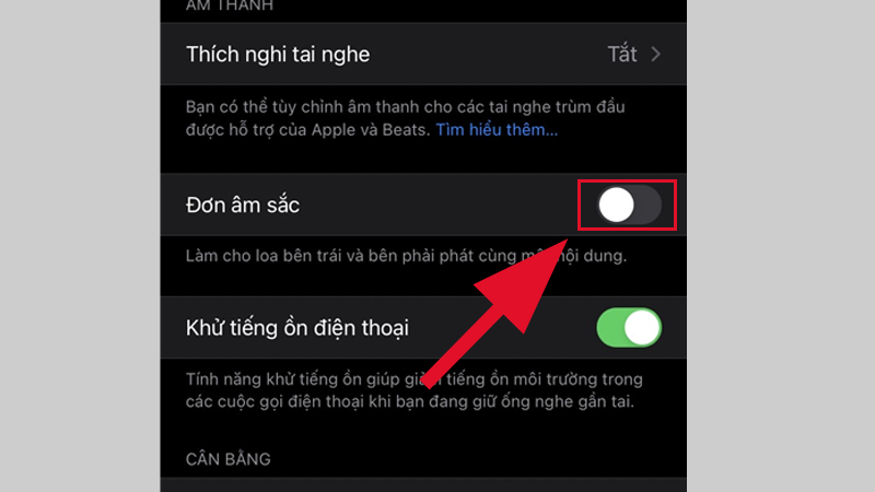 Gạt sang trái để tắt âm Đơn âm sắc