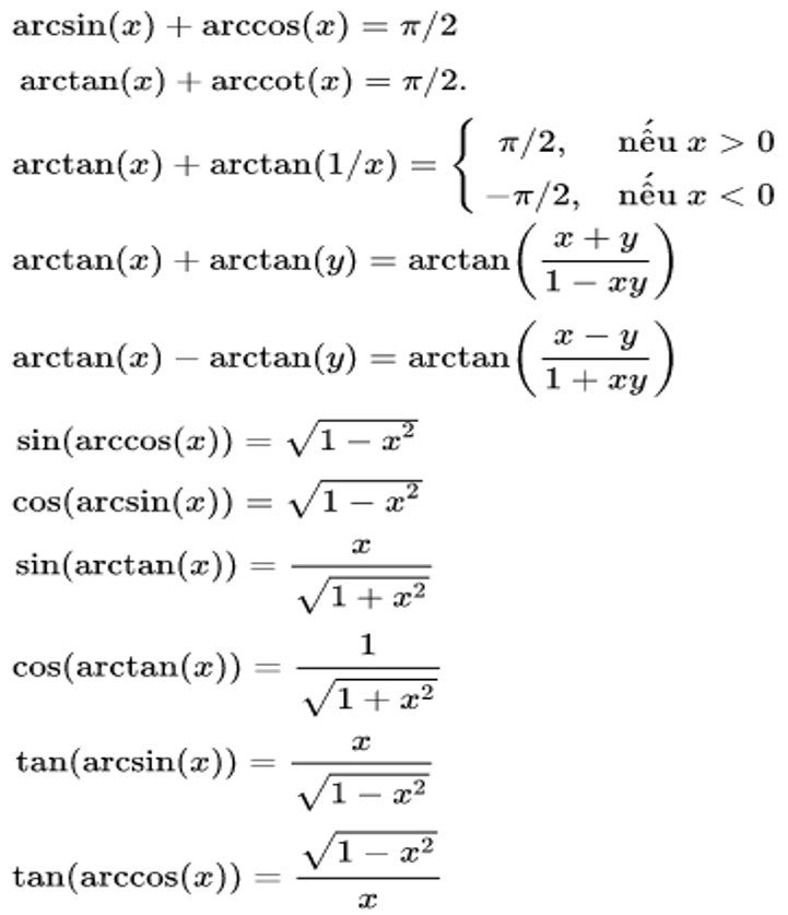 công thức lượng giác lớp 10