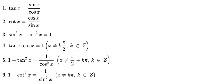 công thức lượng giác lớp 10