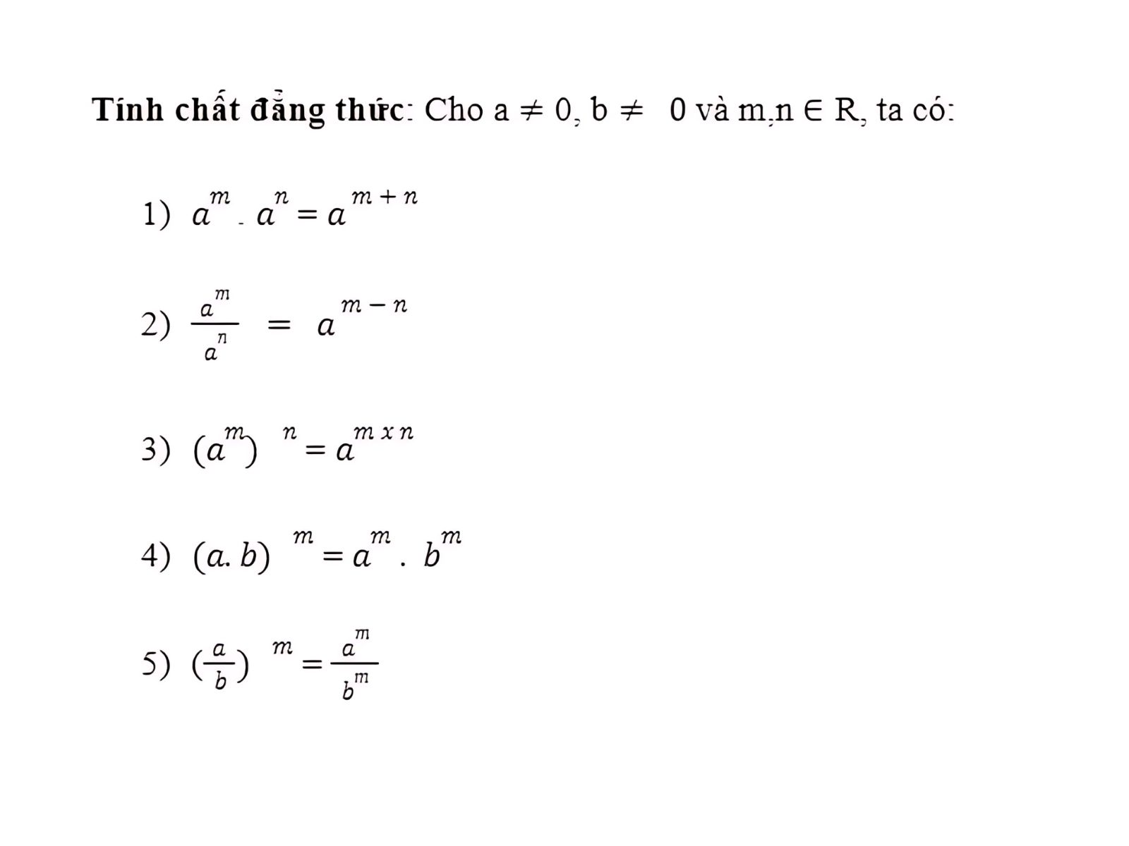 Tính chất của luỹ thừa: Tính chất đẳng thức