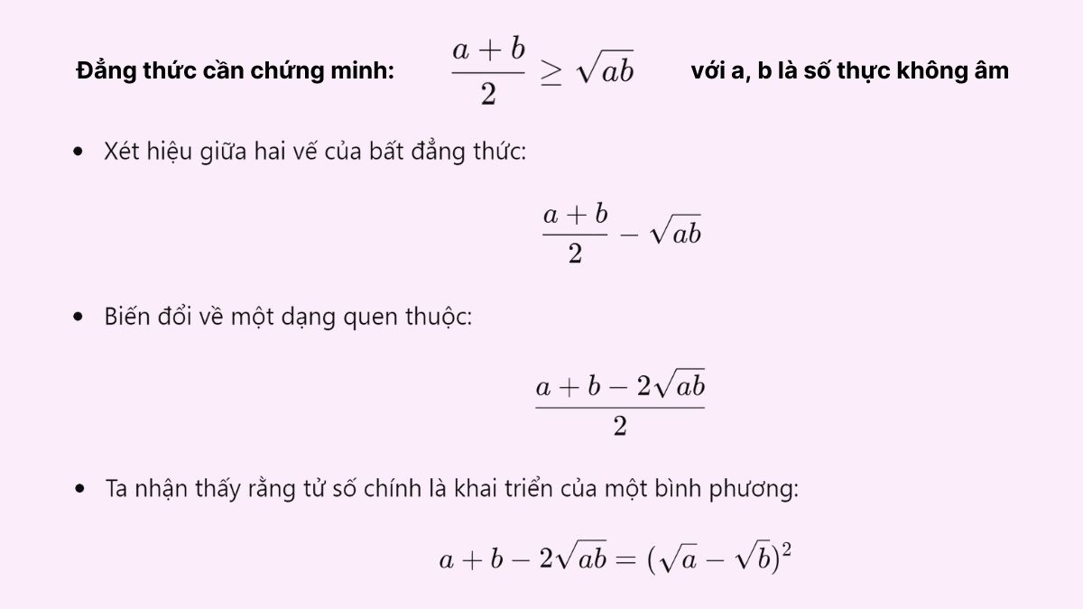 Chứng minh bất đẳng thức Cô si với 2 số thực không âm (Hình minh họa 1)