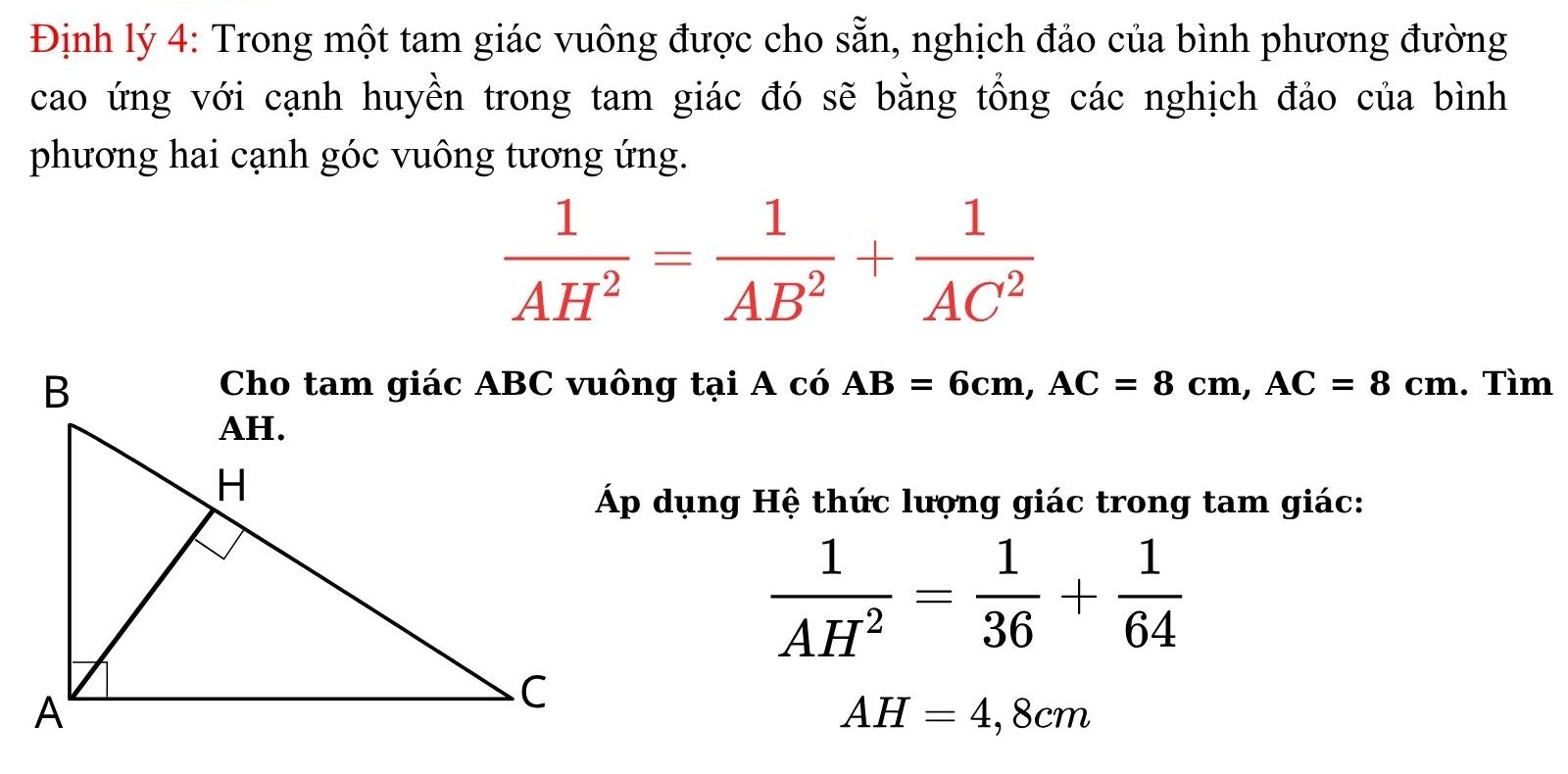 Hệ thức lượng trong tam giác vuông lớp 10