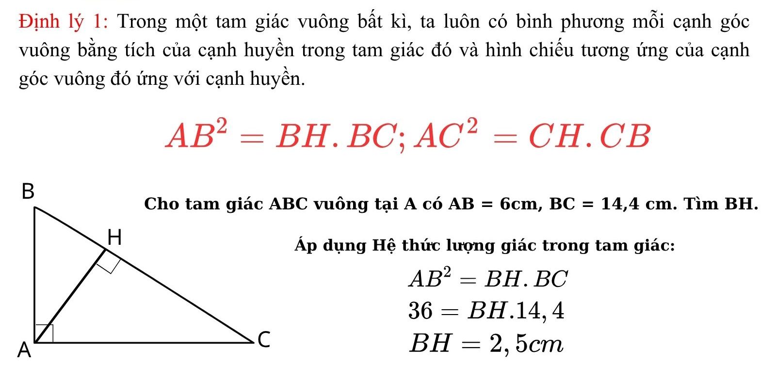 hệ thức lượng trong tam giác vuông công thức