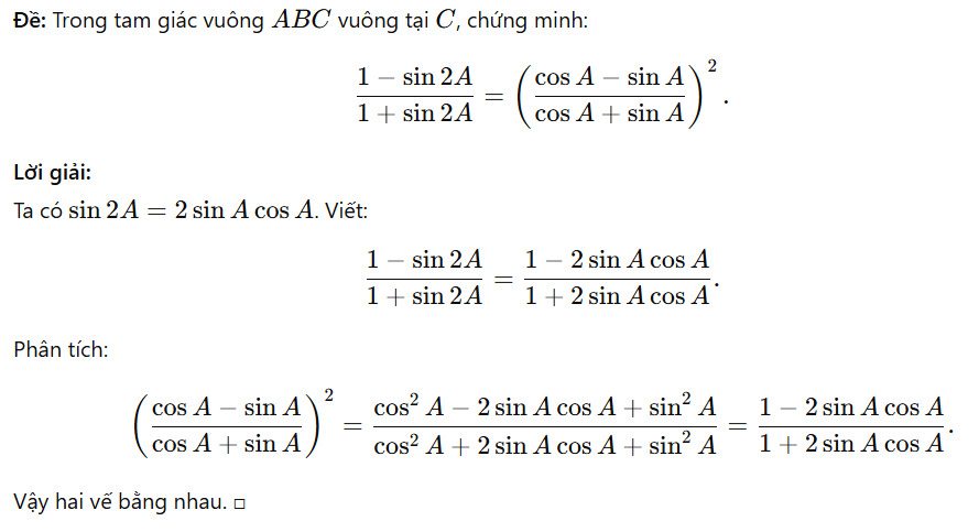 bài tập hệ thức lượng trong tam giác vuông sin cos tan