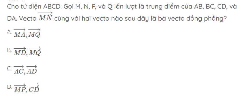 vecto trong không gian lớp 11 - Bài tập trắc nghiệm 