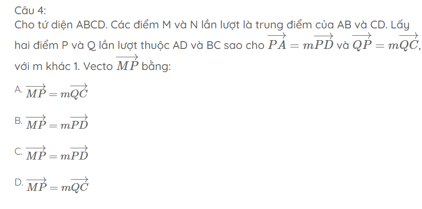 ecto trong không gian lớp 11 - Bài tập trắc nghiệm 