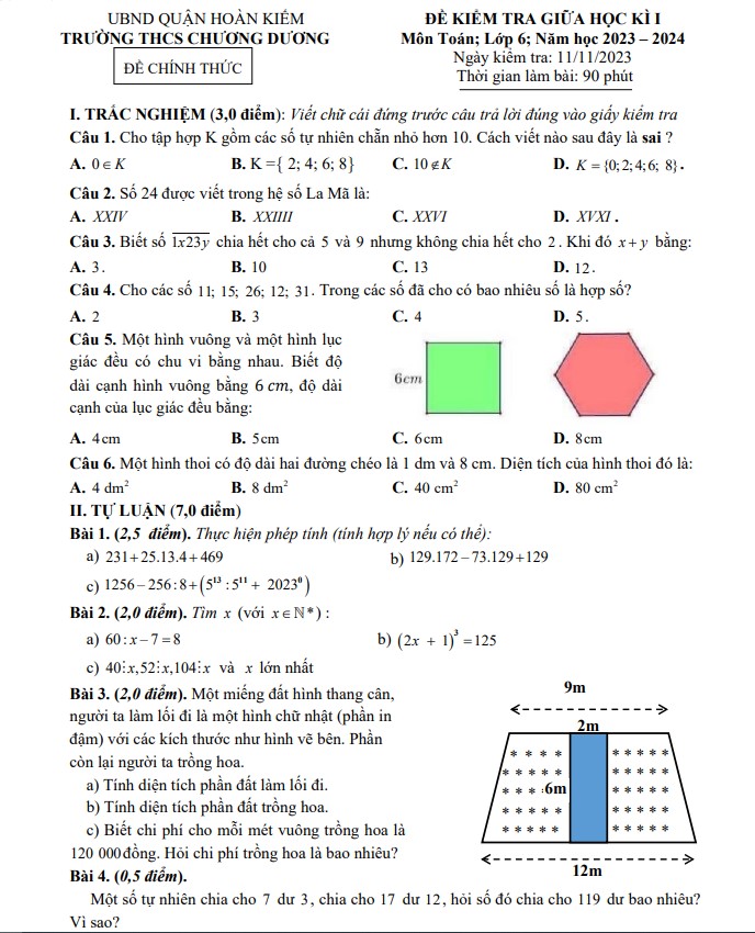 bai thi giua ki 1 lop 6 2
