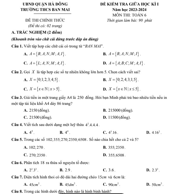 bai thi giua ki 1 lop 6