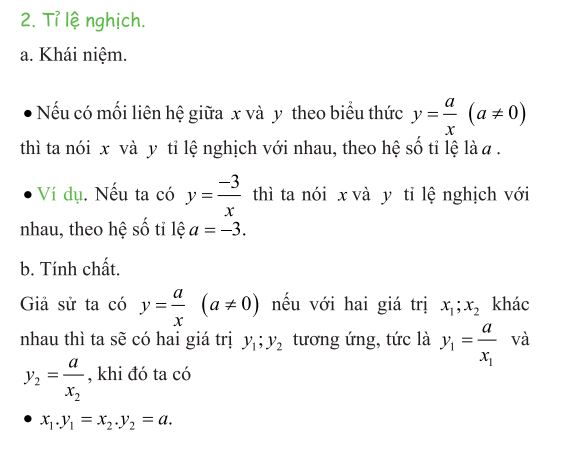 Khái niệm và tính chất của các đại lượng tỉ lệ nghịch