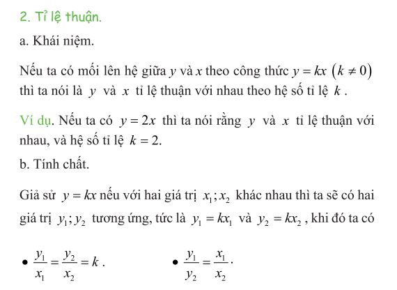 Khái niệm và tính chất của các đại lượng tỉ lệ thuận