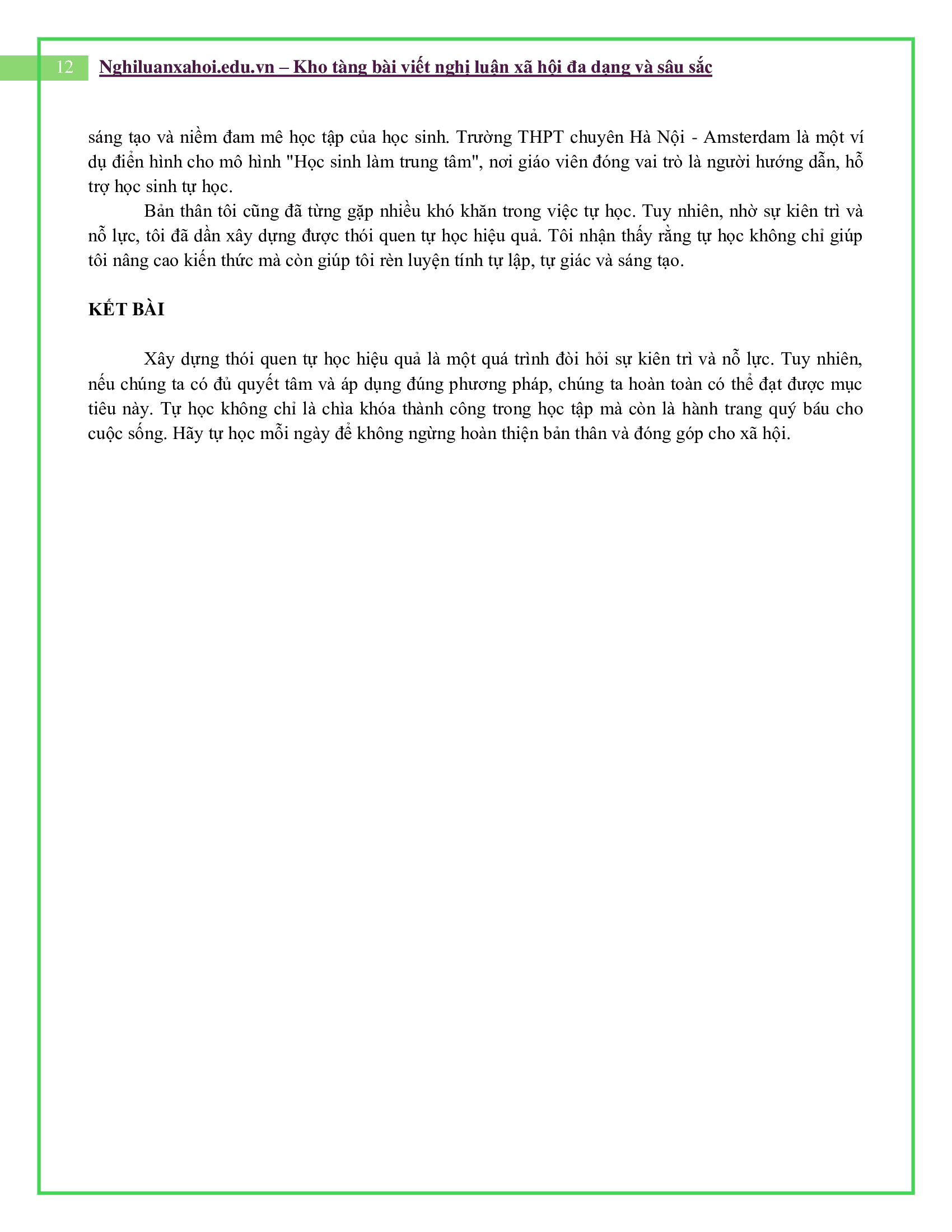 Là học sinh, theo em làm thế nào để xây dựng thói quen tự học hiệu quả?