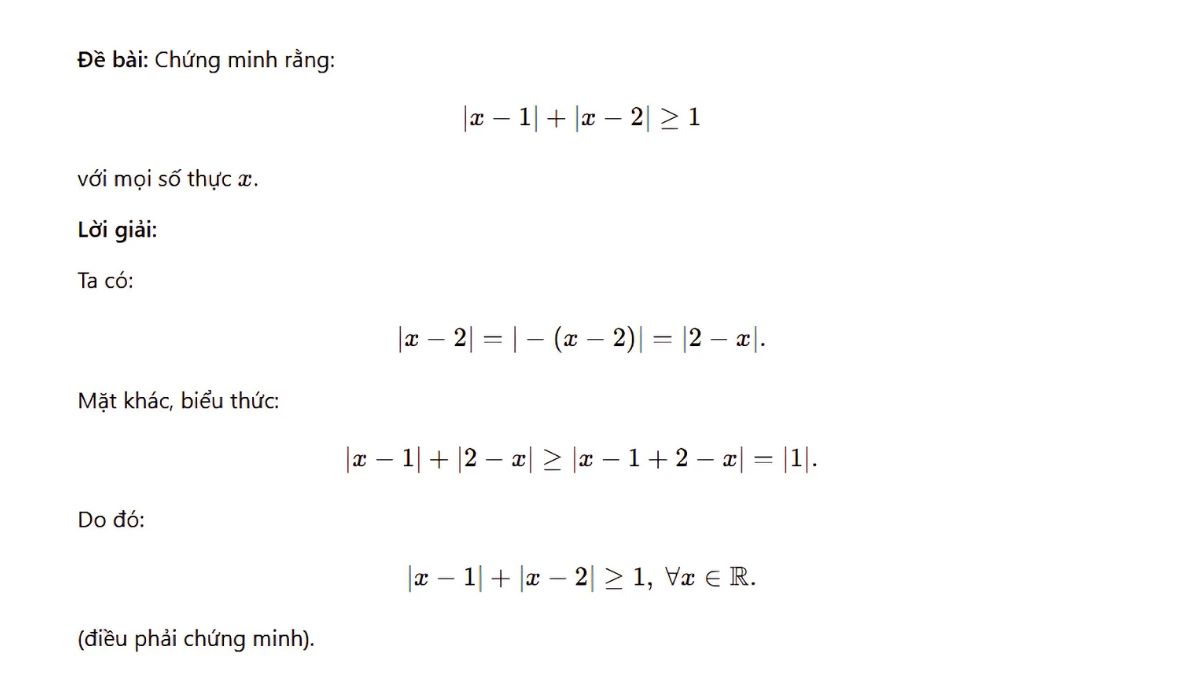 Ví dụ minh họa về bất đẳng thức chứa dấu giá trị tuyệt đối