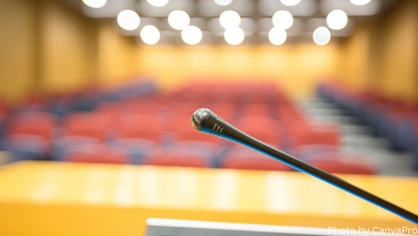 Empty lecture hall with lecturer