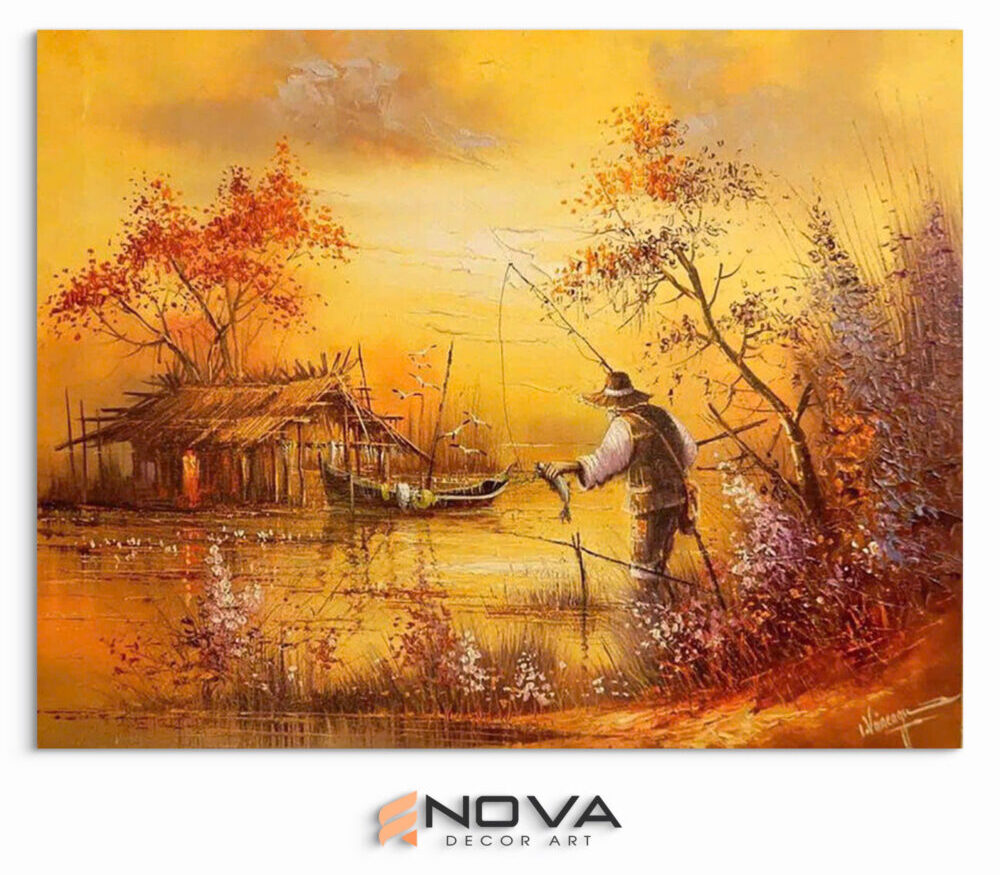 demo tranh câu cá mùa thu