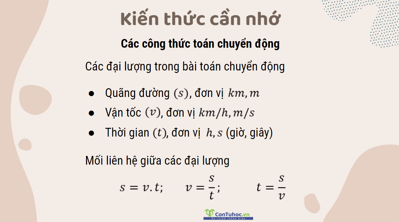 Các công thức toán chuyển động