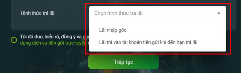 Chọn Số tiền gửi.