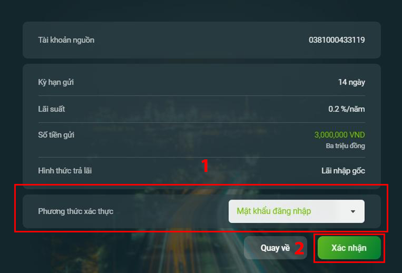 Chọn ký hiệu tròn để thỏa thuận điều khoản gửi tiết kiệm