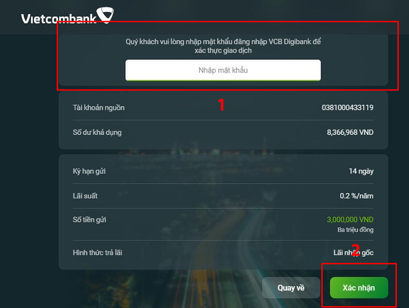 Xác nhận thông tin và chọn phương thức xác thực