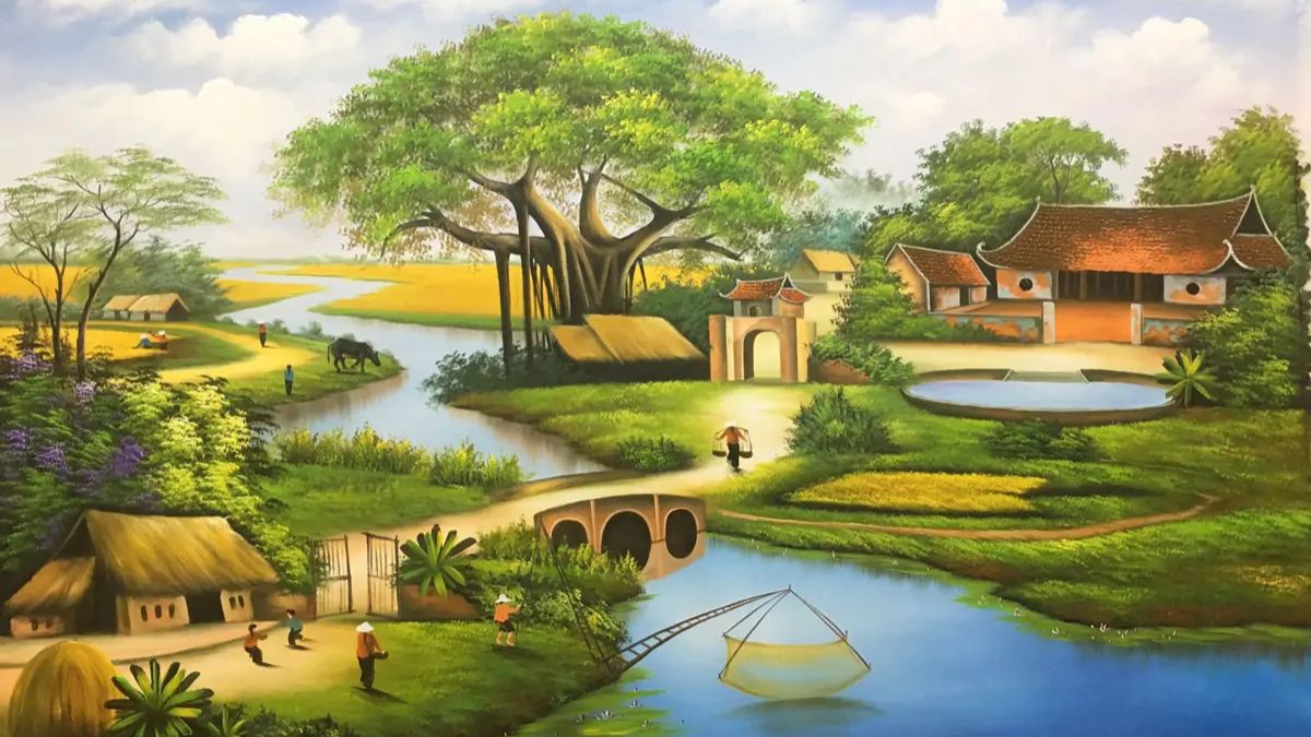 Cách vẽ tranh phong cảnh làng quê hữu tình