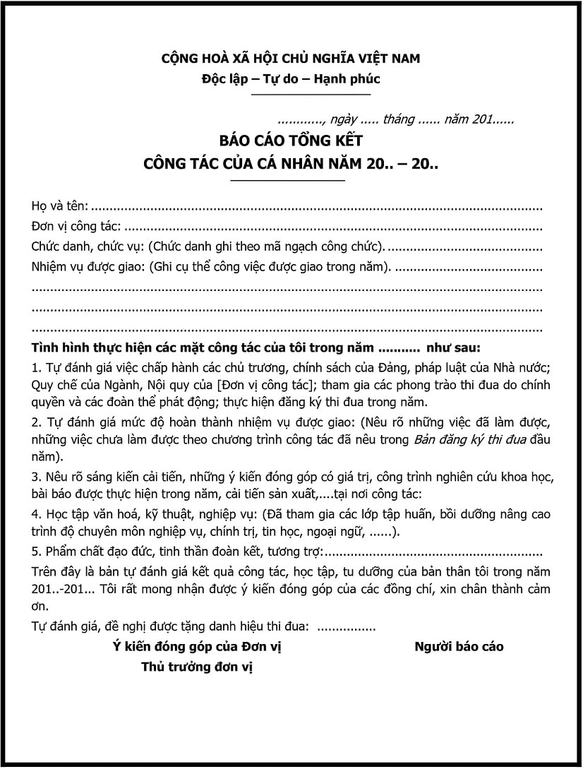 Mẫu báo cáo công việc cuối năm