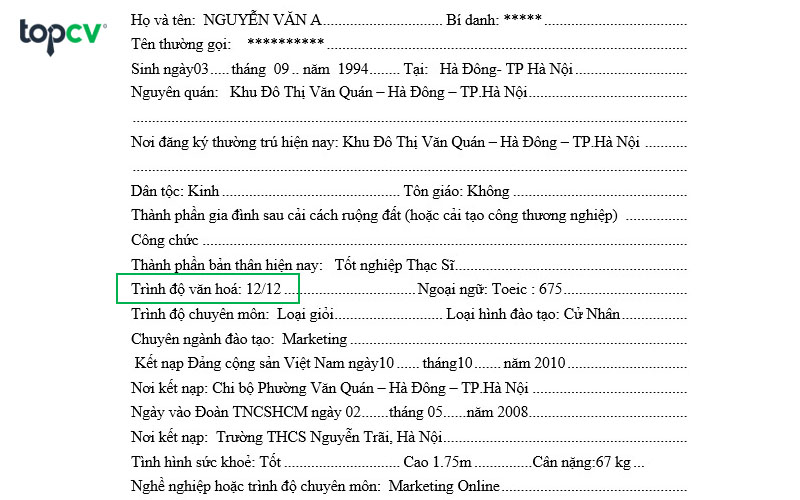 Cần kê khai trình độ văn hóa chính xác trong sơ yếu lý lịch