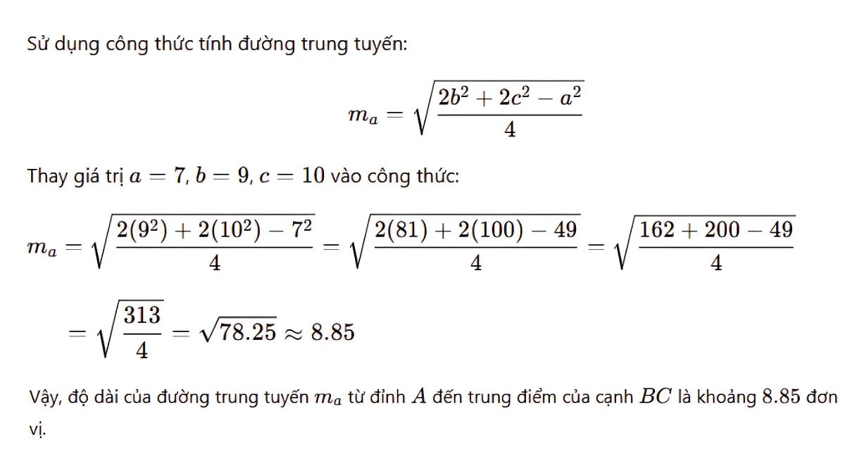 Bài tập 2 áp dụng công thức tính đường trung tuyến