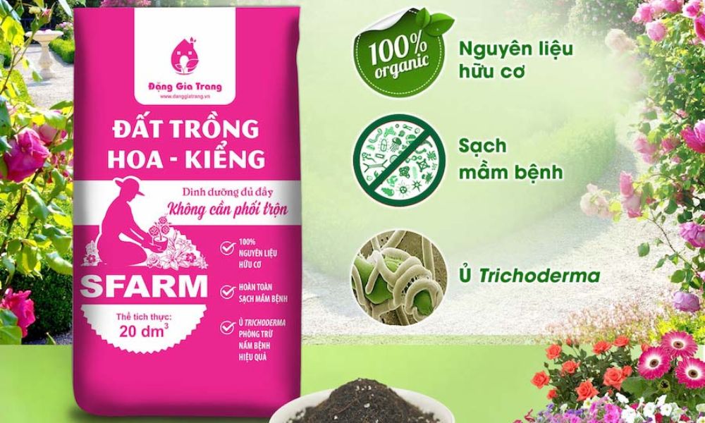 Đất trồng hoa kiểng SFARM là dòng đất được phối trộn đầy đủ