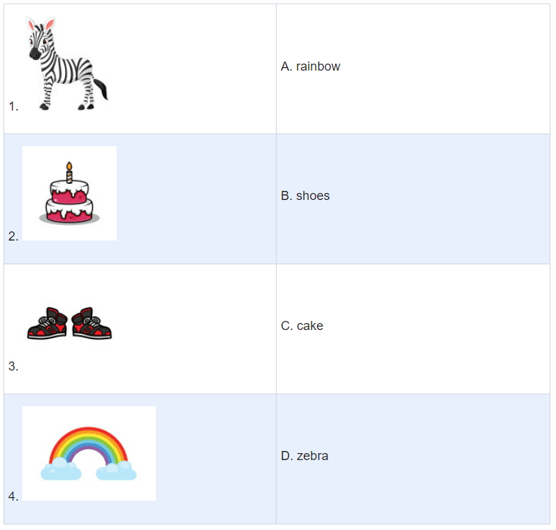 Bài tập nối từ đúng với hình ảnh phù hợp.
