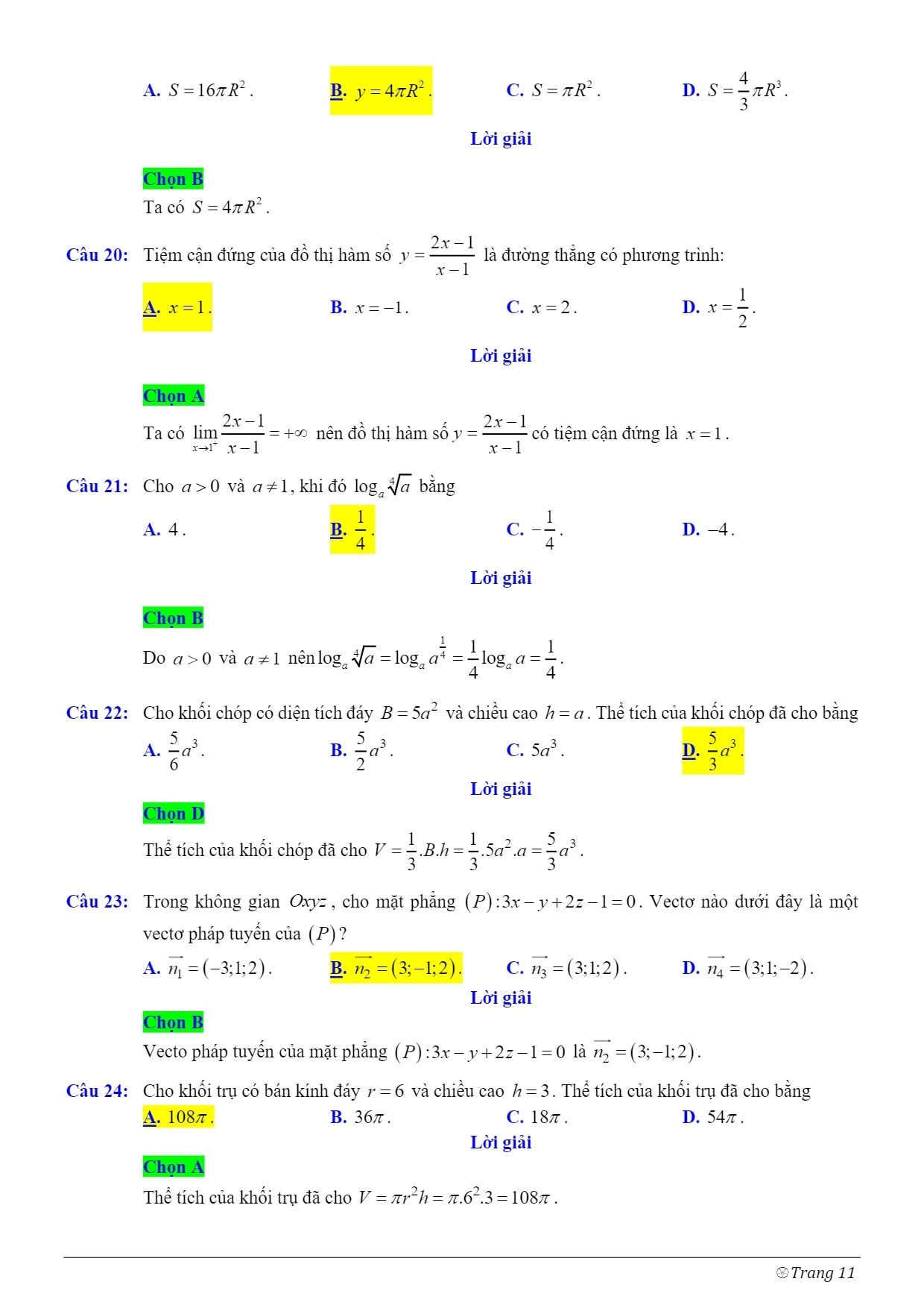 đáp đề thi toán thpt quốc gia 2021
