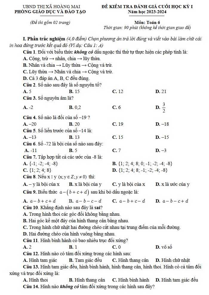 de thi toan hoc ki 1 lop 6