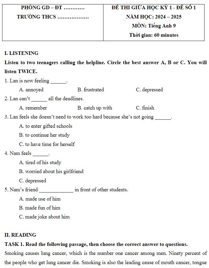 de thi van lop 9 giua hoc ki 1