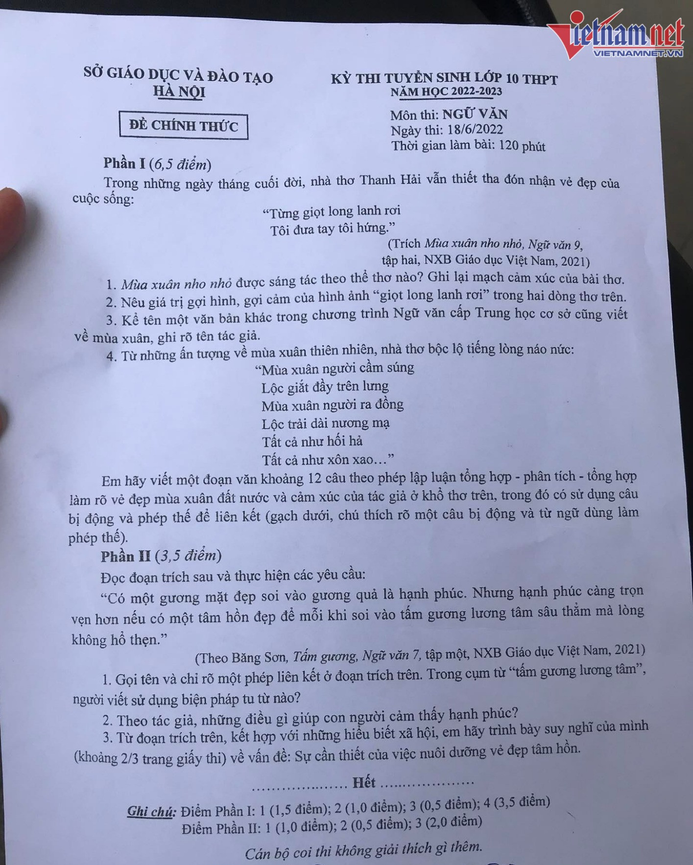 de thi vao 10 ha noi 2022