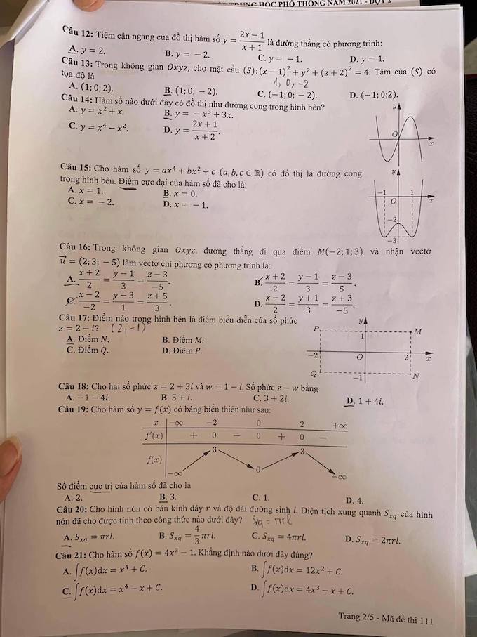 Đáp án đề thi môn Toán mã đề 123 tốt nghiệp THPT Quốc Gia năm 2021 đợt 2 - Ảnh 2