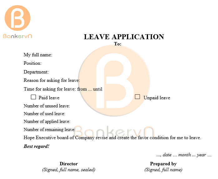 mẫu đơn xin nghỉ phép bằng tiếng Anh 03