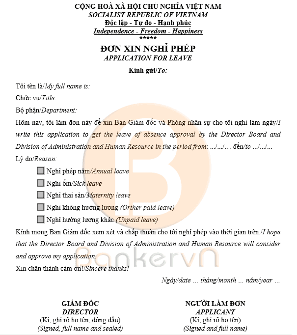 mẫu đơn xin nghỉ phép song ngữ Việt - Anh 02