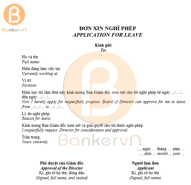 mẫu đơn xin nghỉ phép song ngữ Việt - Anh 03