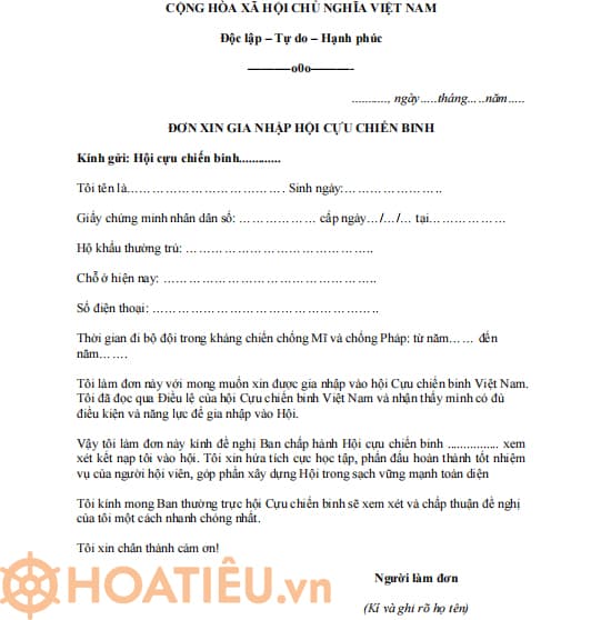 Hồ sơ kết nạp vào hội cựu chiến binh